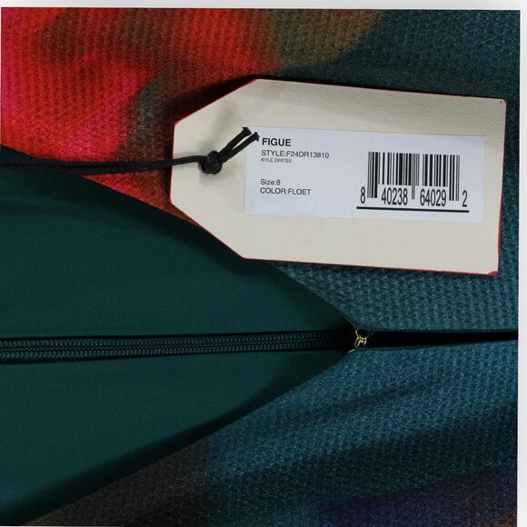 Sz 8 FIGUE Kyle Dress Floral Teal V-Neck Midi Dolman/Kimono TwistFront Satin NEW - Picture 7 of 16